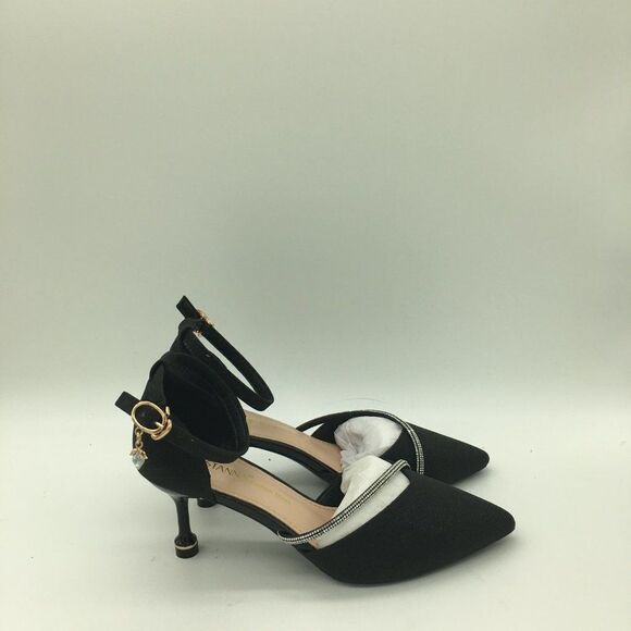 Eastanna Fashion Pointed Toe Ankle Strap Kitten Heel Pumps With Rhinestones - Picture 4 of 10